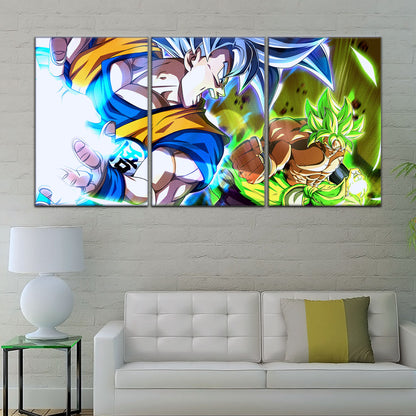 Dragon Ball Super Ultra Instinct Goku vs Broly Canvas Wall Art - 5 Piece Split Panel DBZ Poster - Ready to Hang Living Room Man Cave Decor - DR5024