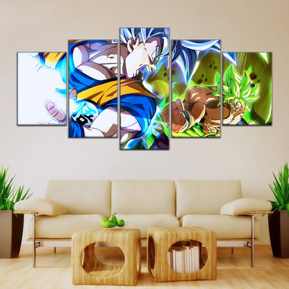 Dragon Ball Super Ultra Instinct Goku vs Broly Canvas Wall Art - 5 Piece Split Panel DBZ Poster - Ready to Hang Living Room Man Cave Decor - DR5024