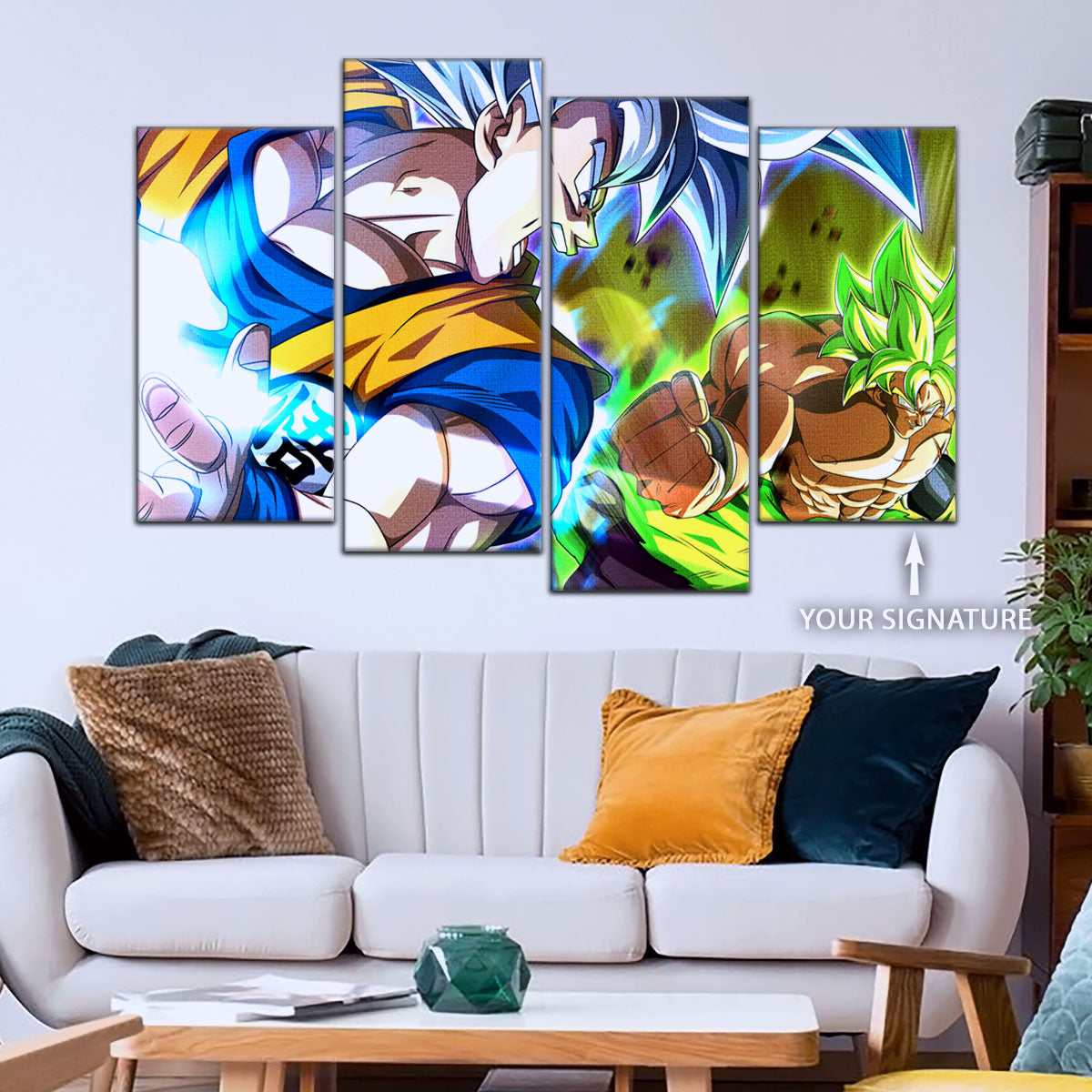 Dragon Ball Super Ultra Instinct Goku vs Broly Canvas Wall Art - 5 Piece Split Panel DBZ Poster - Ready to Hang Living Room Man Cave Decor - DR5024