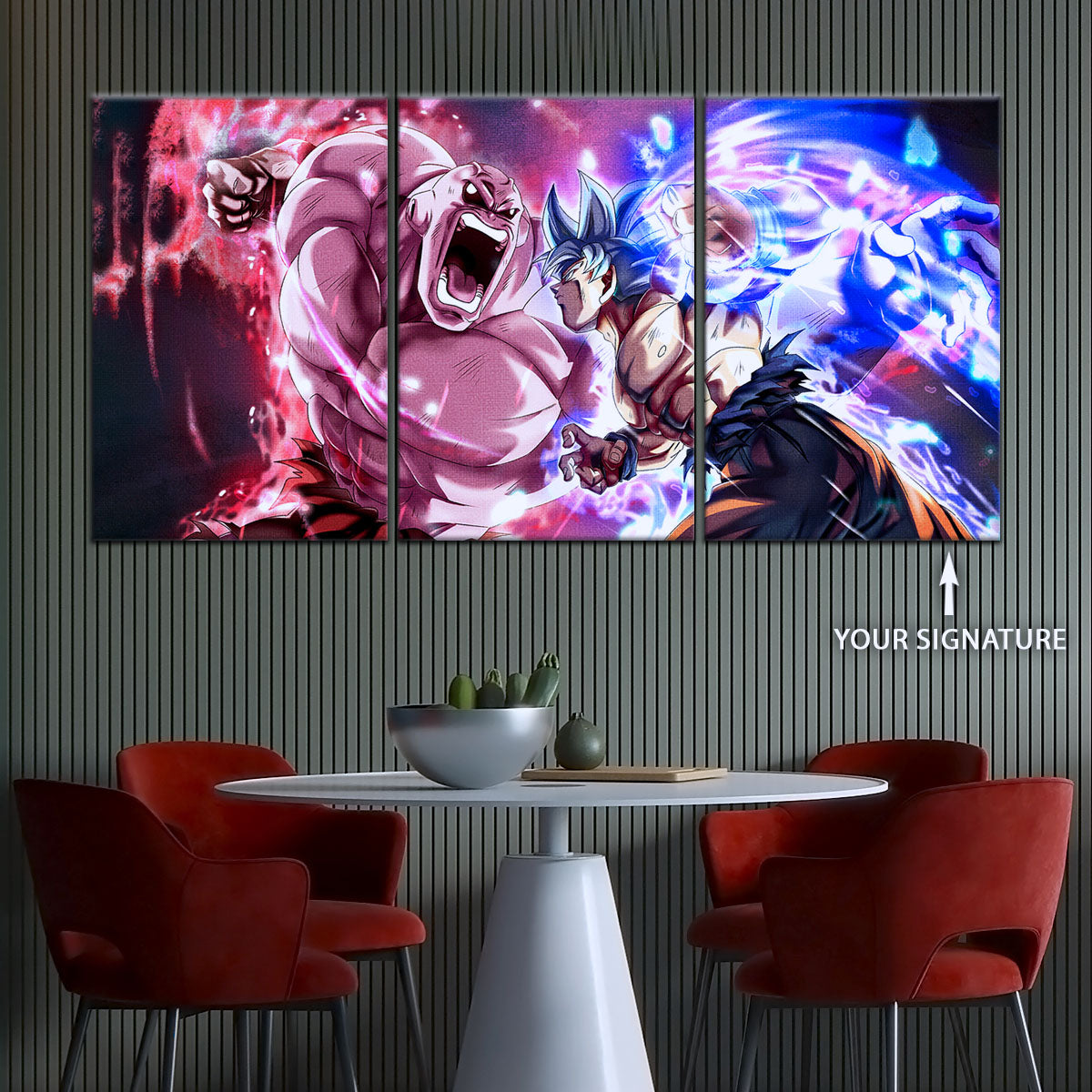 Dragon Ball Super Ultra Instinct Goku vs Jiren Canvas Wall Art - 5 Piece Split Panel Anime Poster - Ready to Hang Living Room Man Cave Decor - DR5087