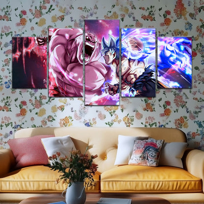 Dragon Ball Super Ultra Instinct Goku vs Jiren Canvas Wall Art - 5 Piece Split Panel Anime Poster - Ready to Hang Living Room Man Cave Decor - DR5087