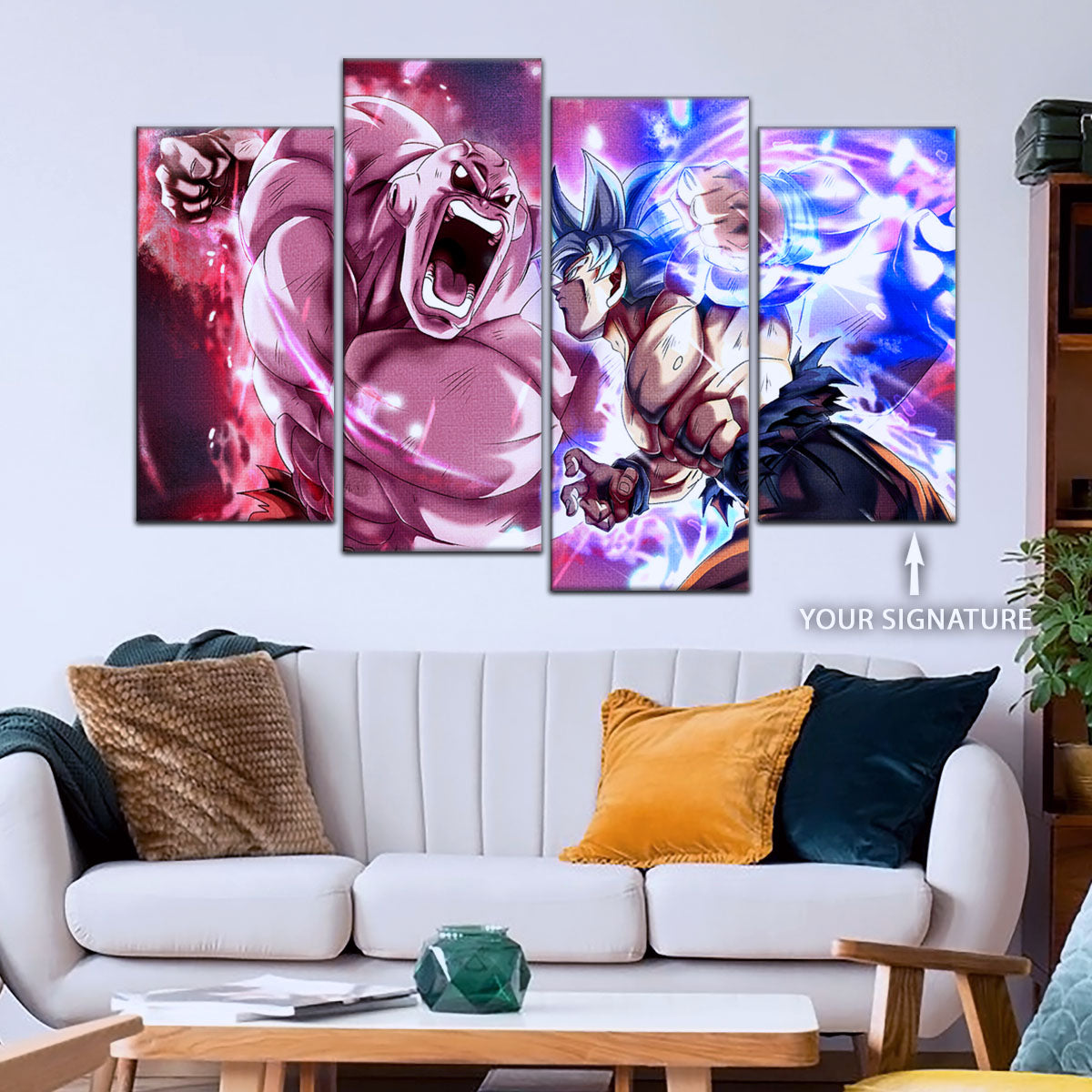 Dragon Ball Super Ultra Instinct Goku vs Jiren Canvas Wall Art - 5 Piece Split Panel Anime Poster - Ready to Hang Living Room Man Cave Decor - DR5087