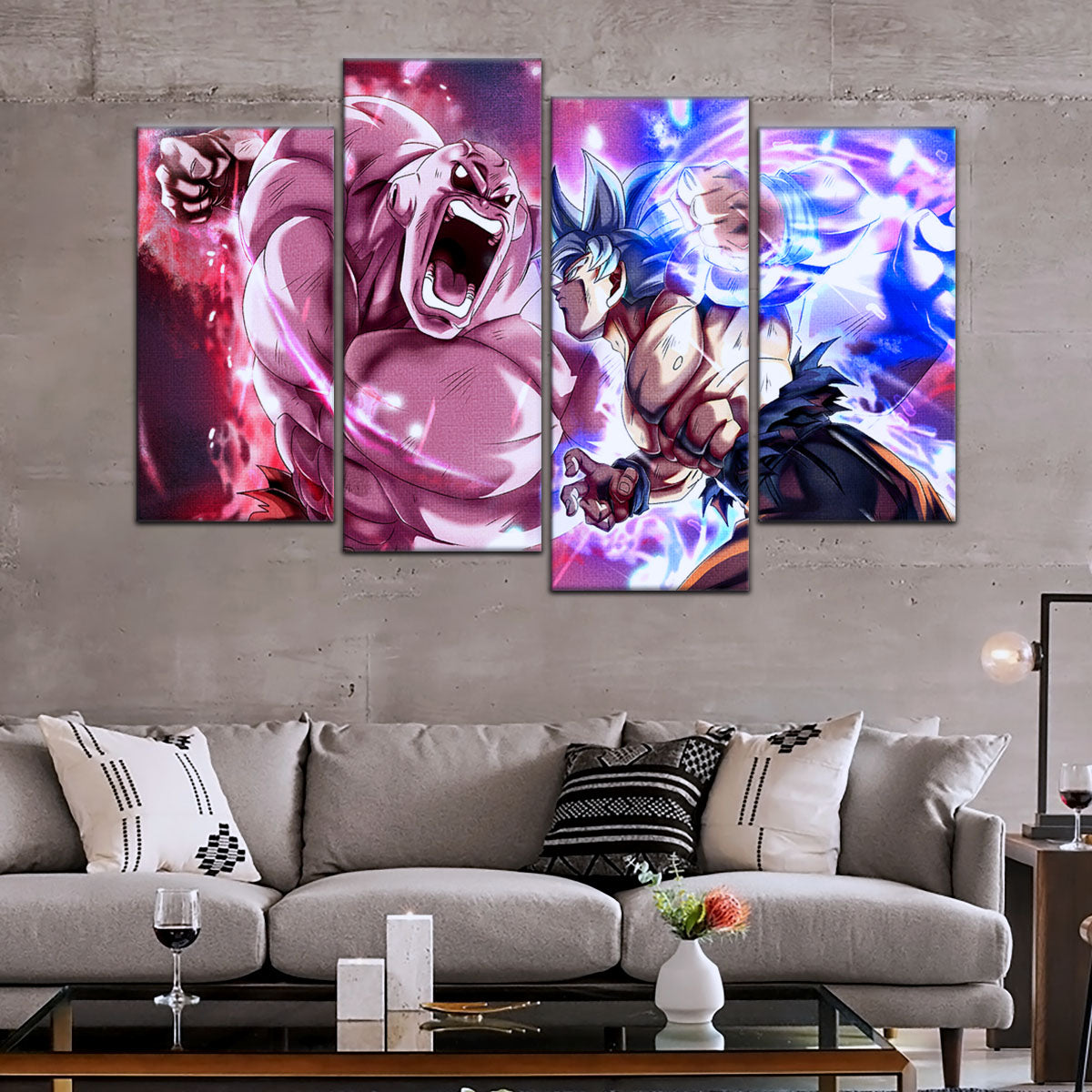 Dragon Ball Super Ultra Instinct Goku vs Jiren Canvas Wall Art - 5 Piece Split Panel Anime Poster - Ready to Hang Living Room Man Cave Decor - DR5087