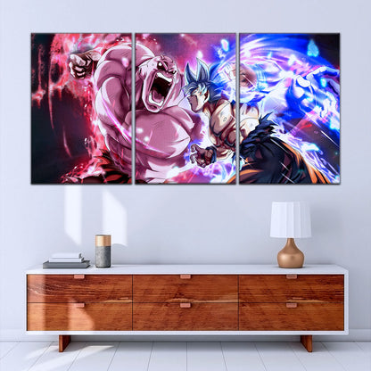 Dragon Ball Super Ultra Instinct Goku vs Jiren Canvas Wall Art - 5 Piece Split Panel Anime Poster - Ready to Hang Living Room Man Cave Decor - DR5087