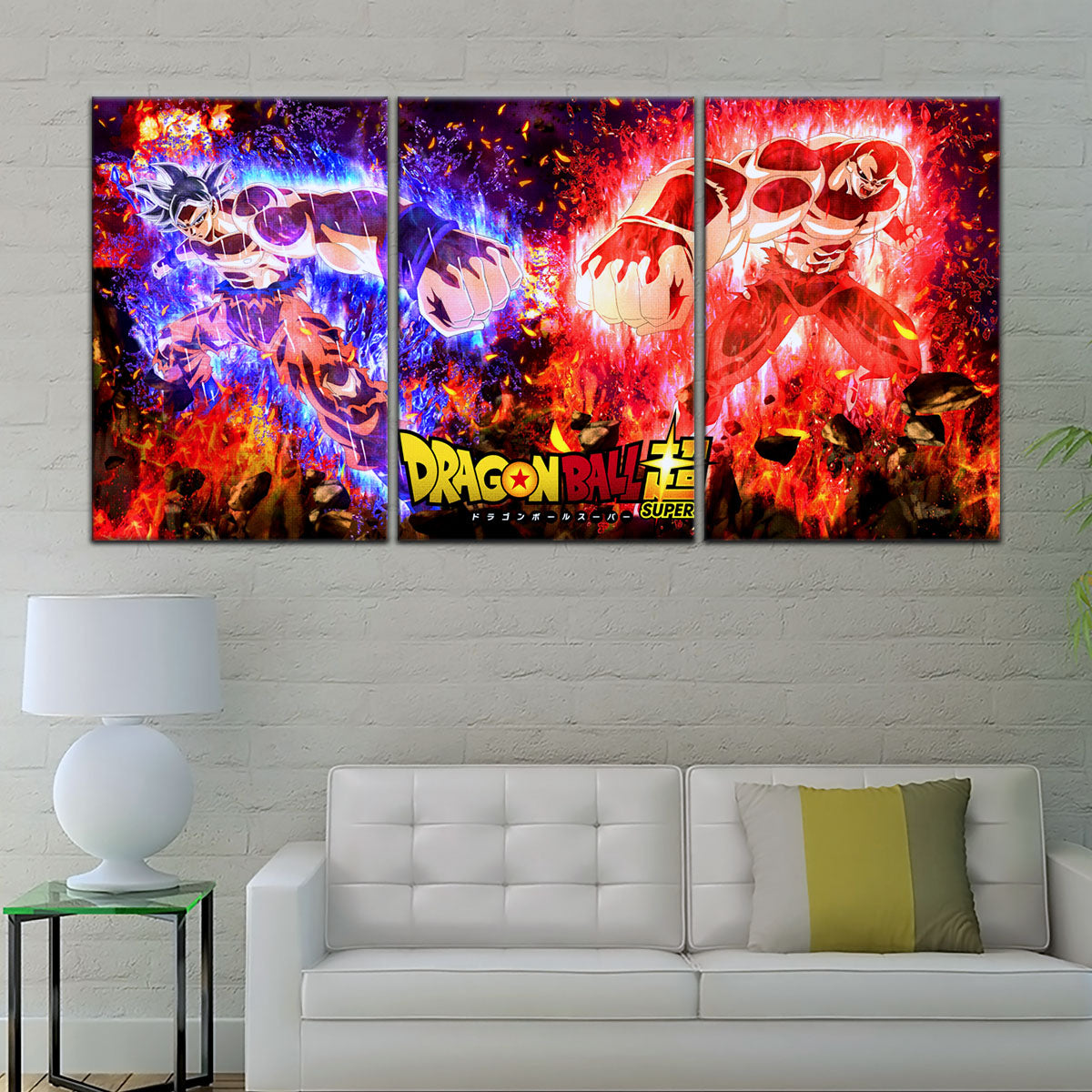 Dragon Ball Super Ultra Instinct Goku vs Jiren Canvas Wall Art - 5 Piece Split Panel DBZ Poster - Ready to Hang Living Room Man Cave Decor - DR5102