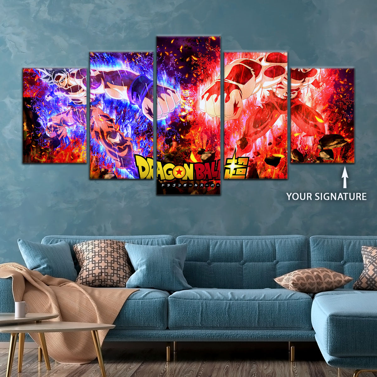 Dragon Ball Super Ultra Instinct Goku vs Jiren Canvas Wall Art - 5 Piece Split Panel DBZ Poster - Ready to Hang Living Room Man Cave Decor - DR5102