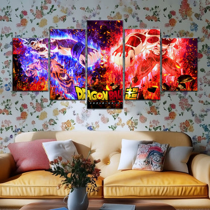 Dragon Ball Super Ultra Instinct Goku vs Jiren Canvas Wall Art - 5 Piece Split Panel DBZ Poster - Ready to Hang Living Room Man Cave Decor - DR5102