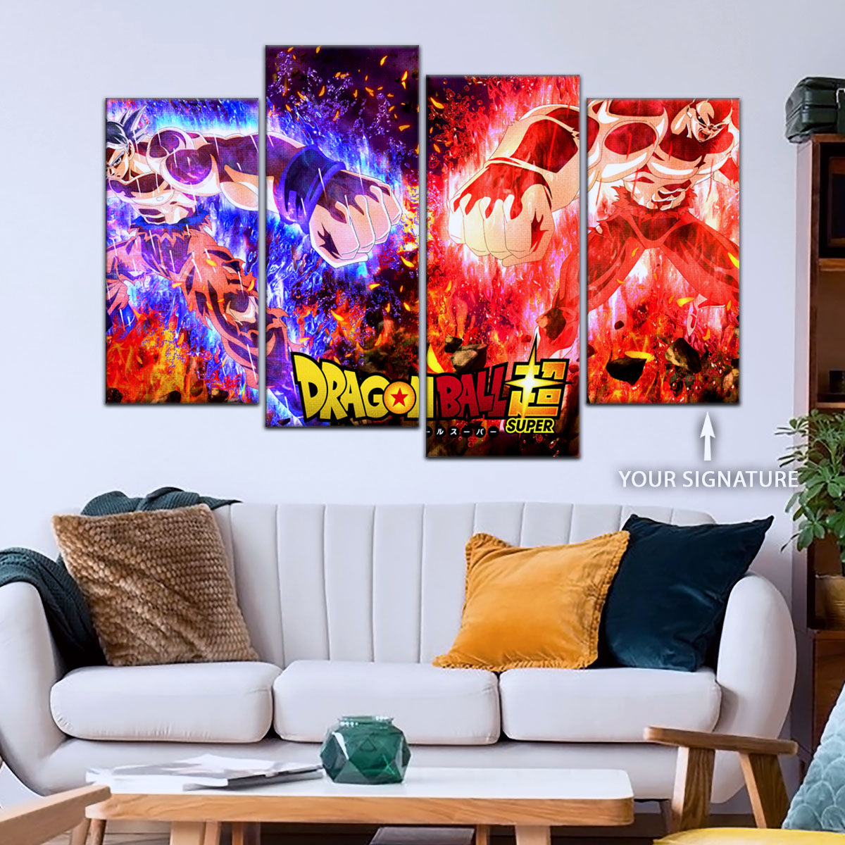 Dragon Ball Super Ultra Instinct Goku vs Jiren Canvas Wall Art - 5 Piece Split Panel DBZ Poster - Ready to Hang Living Room Man Cave Decor - DR5102