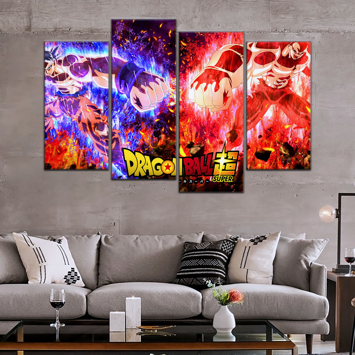 Dragon Ball Super Ultra Instinct Goku vs Jiren Canvas Wall Art - 5 Piece Split Panel DBZ Poster - Ready to Hang Living Room Man Cave Decor - DR5102