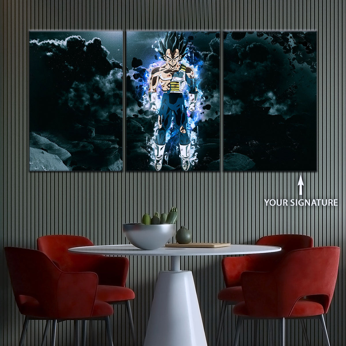 Dragon Ball Super Ultra Instinct Vegeta Canvas Wall Art - 5 Piece Split Panel DBZ Anime Poster - Ready to Hang Living Room Man Cave Decor - DR5103