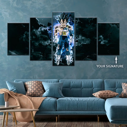 Dragon Ball Super Ultra Instinct Vegeta Canvas Wall Art - 5 Piece Split Panel DBZ Anime Poster - Ready to Hang Living Room Man Cave Decor - DR5103