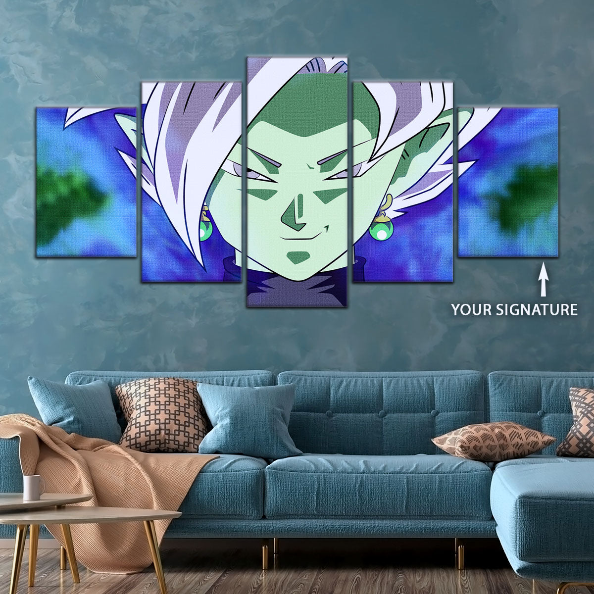 Dragon Ball Super Zamasu Canvas Wall Art - 5 Piece Split Panel DBZ Anime Poster - Framed Ready to Hang Living Room Man Cave Decor - DR5133