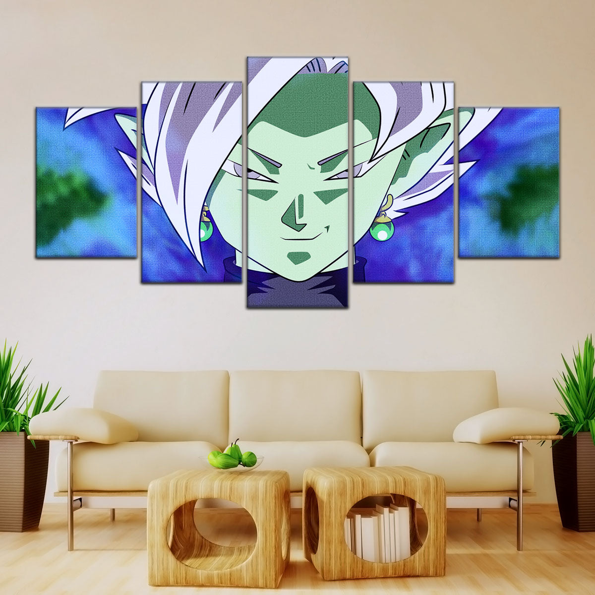 Dragon Ball Super Zamasu Canvas Wall Art - 5 Piece Split Panel DBZ Anime Poster - Framed Ready to Hang Living Room Man Cave Decor - DR5133