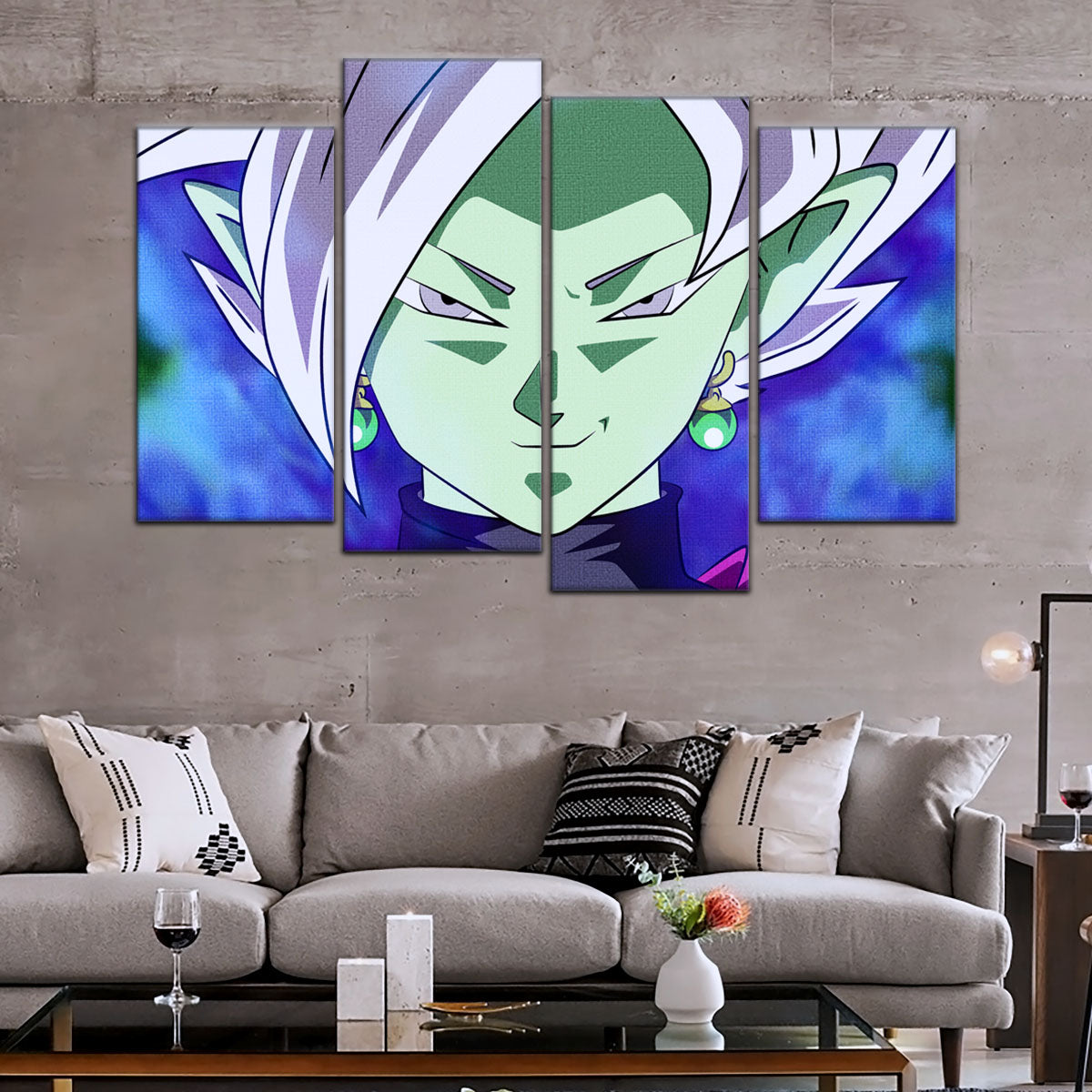 Dragon Ball Super Zamasu Canvas Wall Art - 5 Piece Split Panel DBZ Anime Poster - Framed Ready to Hang Living Room Man Cave Decor - DR5133