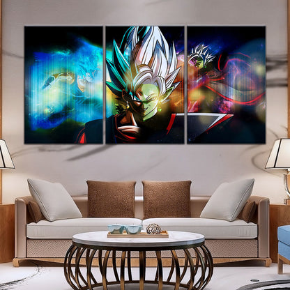Dragon Ball Super Zamasu vs Vegito Canvas Wall Art - 5 Piece Split Panel DBZ Anime Poster - Framed Ready to Hang Living Room Man Cave Decor - DR5138