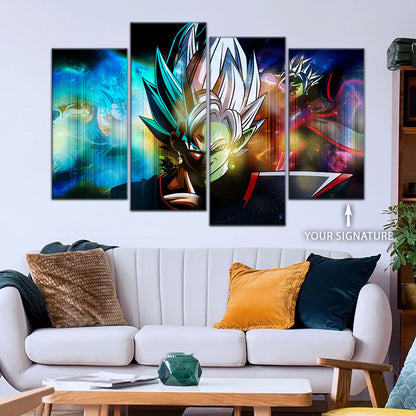 Dragon Ball Super Zamasu vs Vegito Canvas Wall Art - 5 Piece Split Panel DBZ Anime Poster - Framed Ready to Hang Living Room Man Cave Decor - DR5138