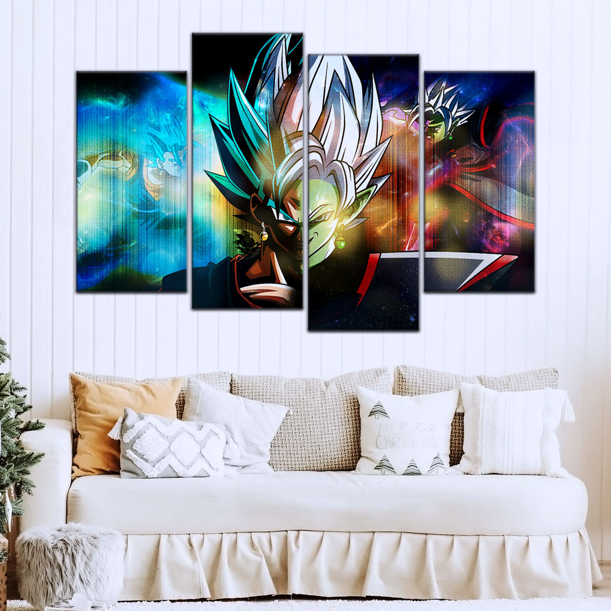 Dragon Ball Super Zamasu vs Vegito Canvas Wall Art - 5 Piece Split Panel DBZ Anime Poster - Framed Ready to Hang Living Room Man Cave Decor - DR5138