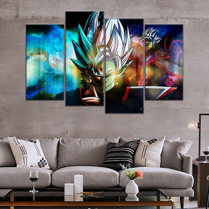 Dragon Ball Super Zamasu vs Vegito Canvas Wall Art - 5 Piece Split Panel DBZ Anime Poster - Framed Ready to Hang Living Room Man Cave Decor - DR5138
