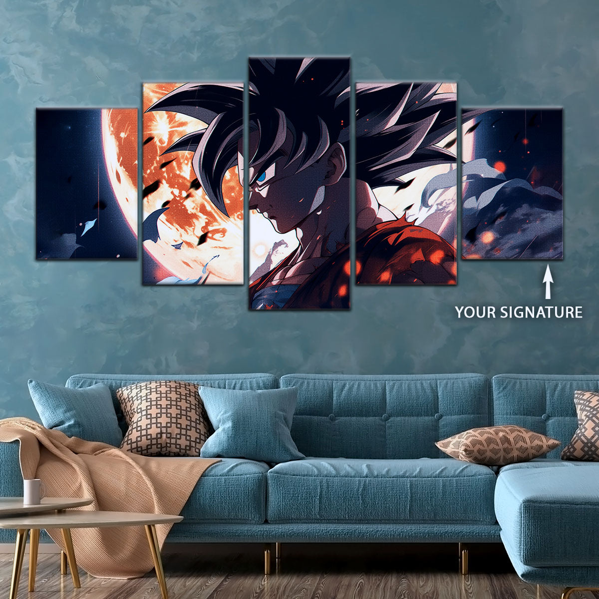 Dragon Ball Z Epic Goku Canvas Wall Art - 5 Piece Split Panel Anime Poster - Framed Ready to Hang Living Room Man Cave Decor - DR5025