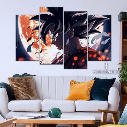 Dragon Ball Z Epic Goku Canvas Wall Art - 5 Piece Split Panel Anime Poster - Framed Ready to Hang Living Room Man Cave Decor - DR5025
