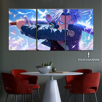 Dragon Ball Z Future Trunks Canvas Wall Art - 5 Piece Split Panel Anime Poster - Framed Ready to Hang Living Room Man Cave Decor - DR5109