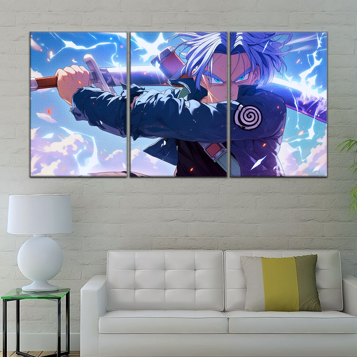 Dragon Ball Z Future Trunks Canvas Wall Art - 5 Piece Split Panel Anime Poster - Framed Ready to Hang Living Room Man Cave Decor - DR5109