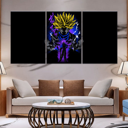 Dragon Ball Z Future Trunks Super Saiyan Canvas Wall Art - 5 Piece Split Panel DBZ Poster - Framed Ready to Hang Living Room Man Cave Decor - DR5108