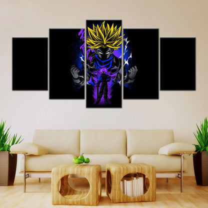 Dragon Ball Z Future Trunks Super Saiyan Canvas Wall Art - 5 Piece Split Panel DBZ Poster - Framed Ready to Hang Living Room Man Cave Decor - DR5108