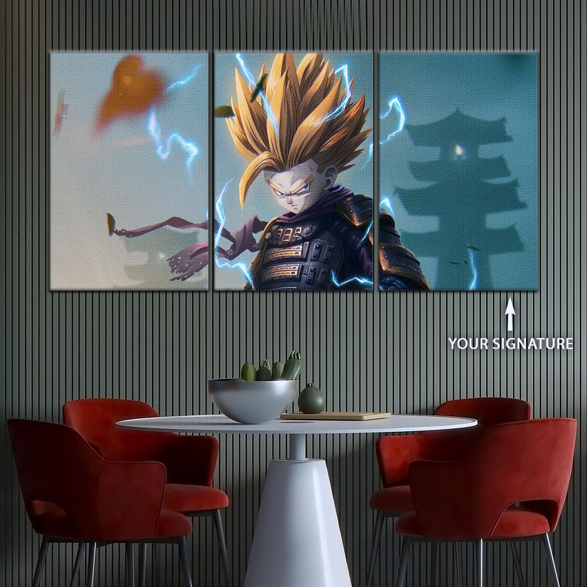 Dragon Ball Z Gohan Samurai Warrior Canvas Wall Art - 5 Piece Split Panel Anime Poster - Framed Ready to Hang Living Room Man Cave Decor - DR5105