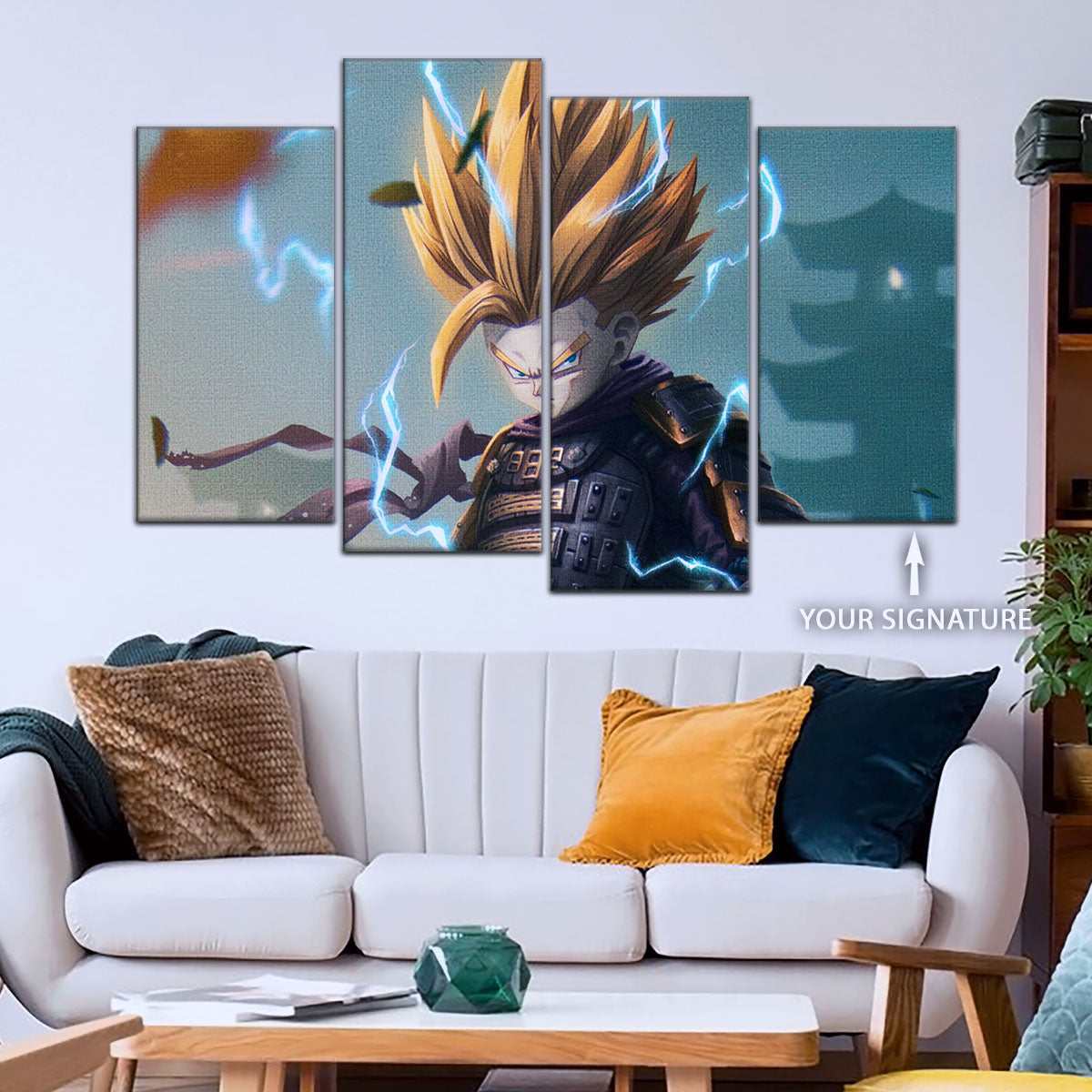 Dragon Ball Z Gohan Samurai Warrior Canvas Wall Art - 5 Piece Split Panel Anime Poster - Framed Ready to Hang Living Room Man Cave Decor - DR5105