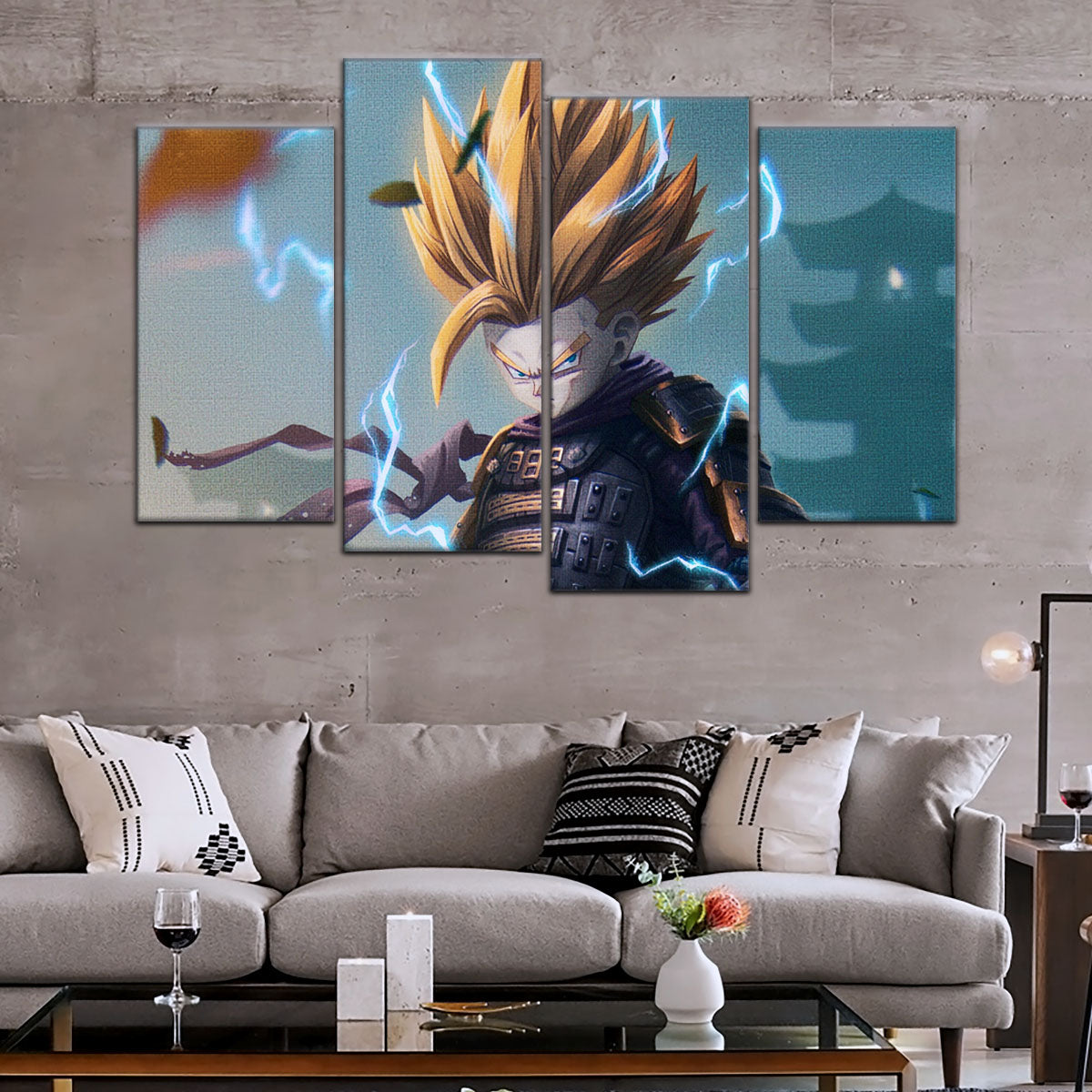 Dragon Ball Z Gohan Samurai Warrior Canvas Wall Art - 5 Piece Split Panel Anime Poster - Framed Ready to Hang Living Room Man Cave Decor - DR5105