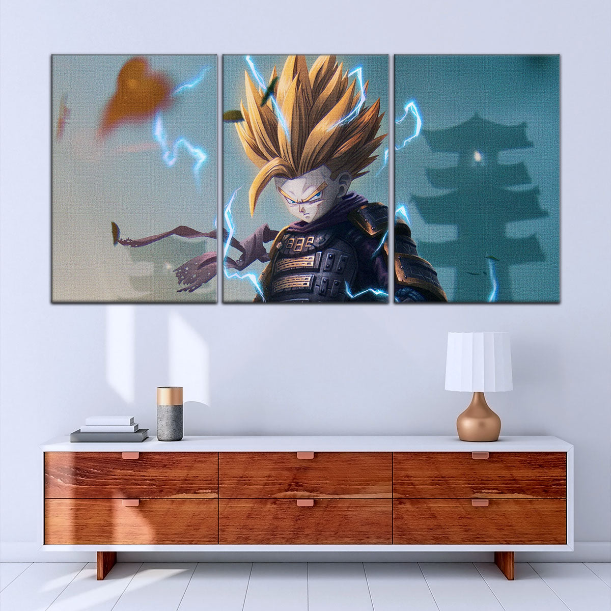Dragon Ball Z Gohan Samurai Warrior Canvas Wall Art - 5 Piece Split Panel Anime Poster - Framed Ready to Hang Living Room Man Cave Decor - DR5105