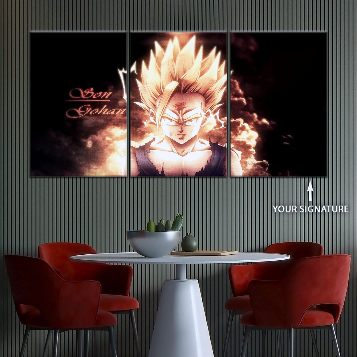 Dragon Ball Z Gohan Super Saiyan Canvas Wall Art - 5 Piece Split Panel Anime Poster - Framed Ready to Hang Living Room Man Cave Decor - DR5032