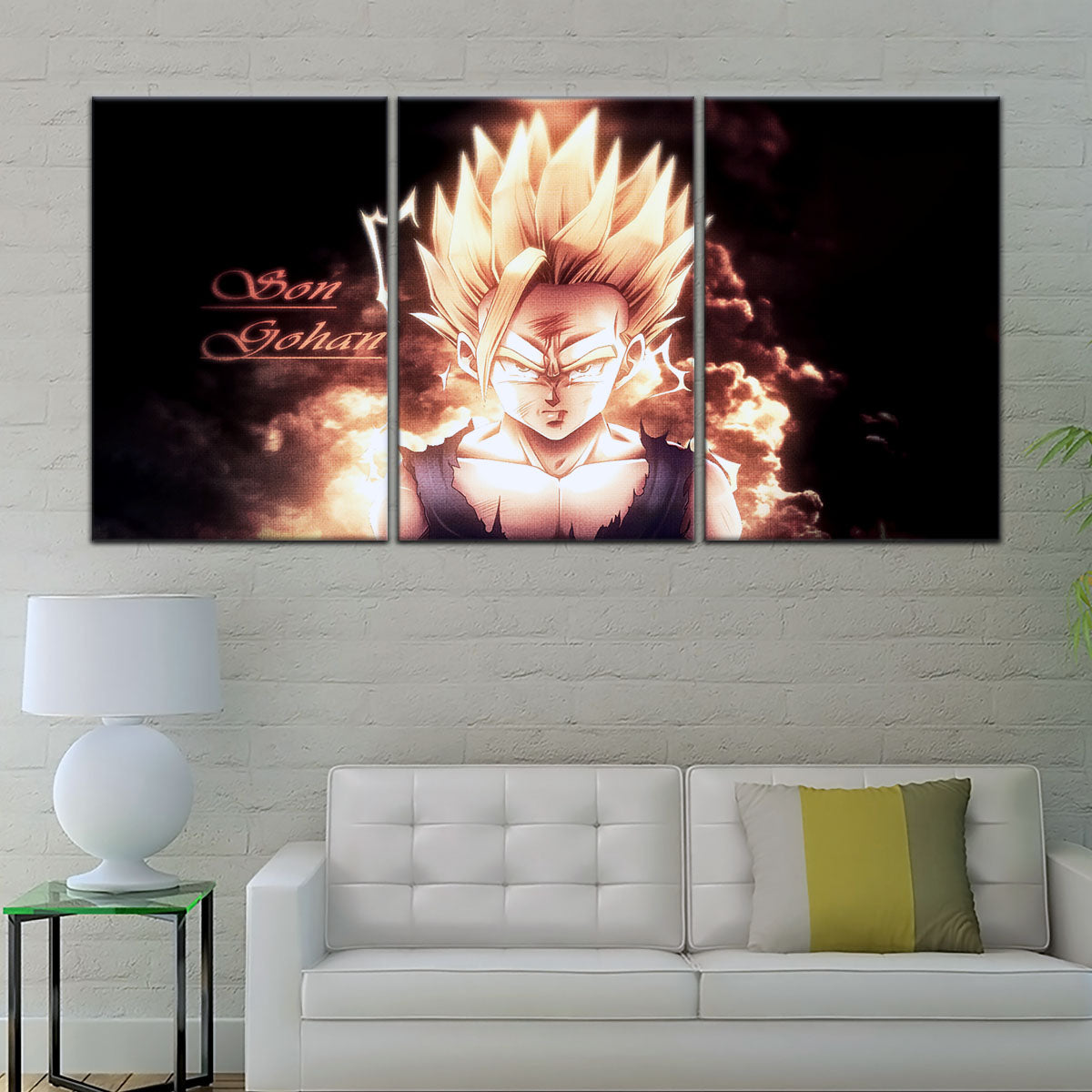 Dragon Ball Z Gohan Super Saiyan Canvas Wall Art - 5 Piece Split Panel Anime Poster - Framed Ready to Hang Living Room Man Cave Decor - DR5032