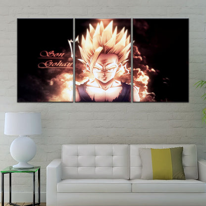 Dragon Ball Z Gohan Super Saiyan Canvas Wall Art - 5 Piece Split Panel Anime Poster - Framed Ready to Hang Living Room Man Cave Decor - DR5032