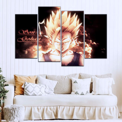 Dragon Ball Z Gohan Super Saiyan Canvas Wall Art - 5 Piece Split Panel Anime Poster - Framed Ready to Hang Living Room Man Cave Decor - DR5032