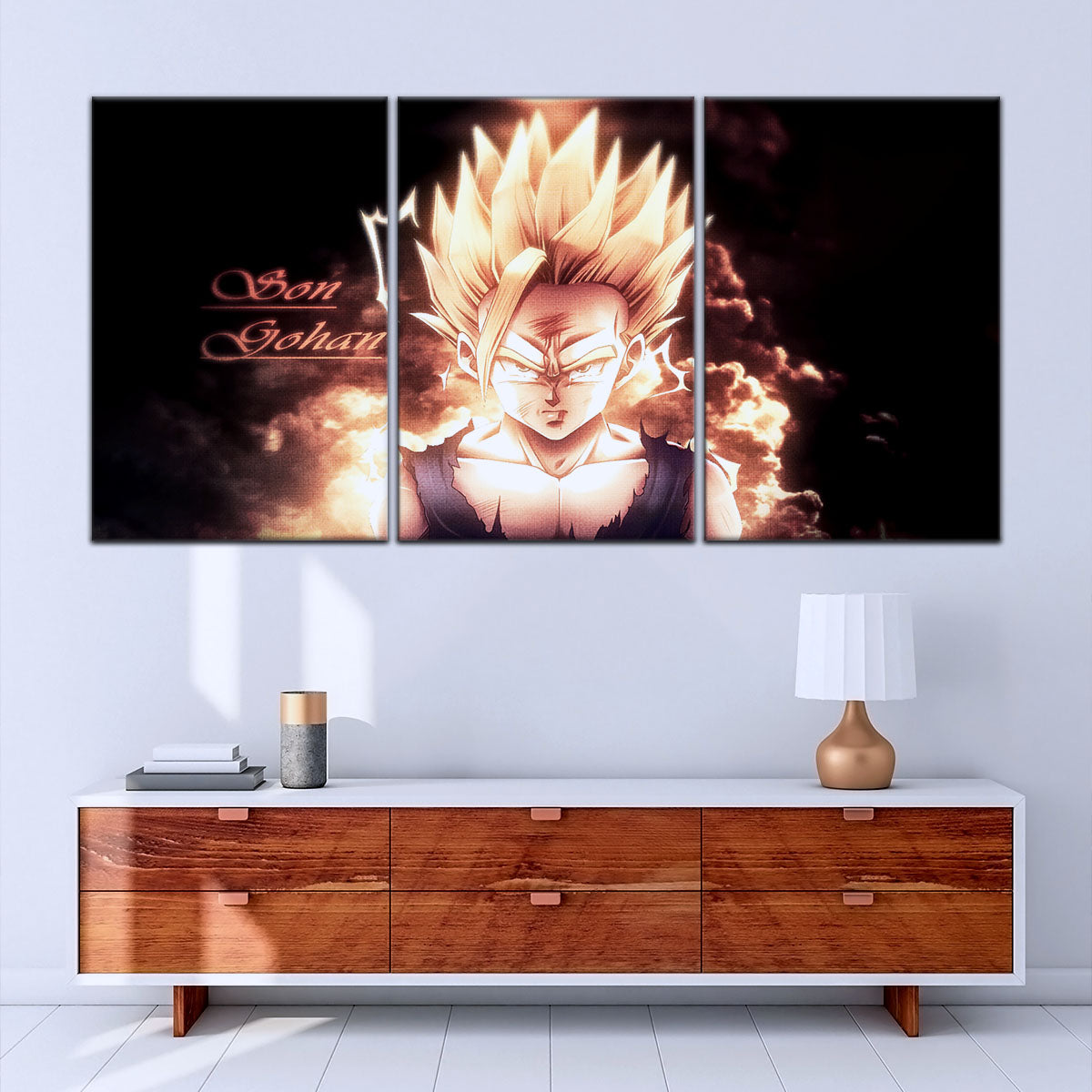 Dragon Ball Z Gohan Super Saiyan Canvas Wall Art - 5 Piece Split Panel Anime Poster - Framed Ready to Hang Living Room Man Cave Decor - DR5032