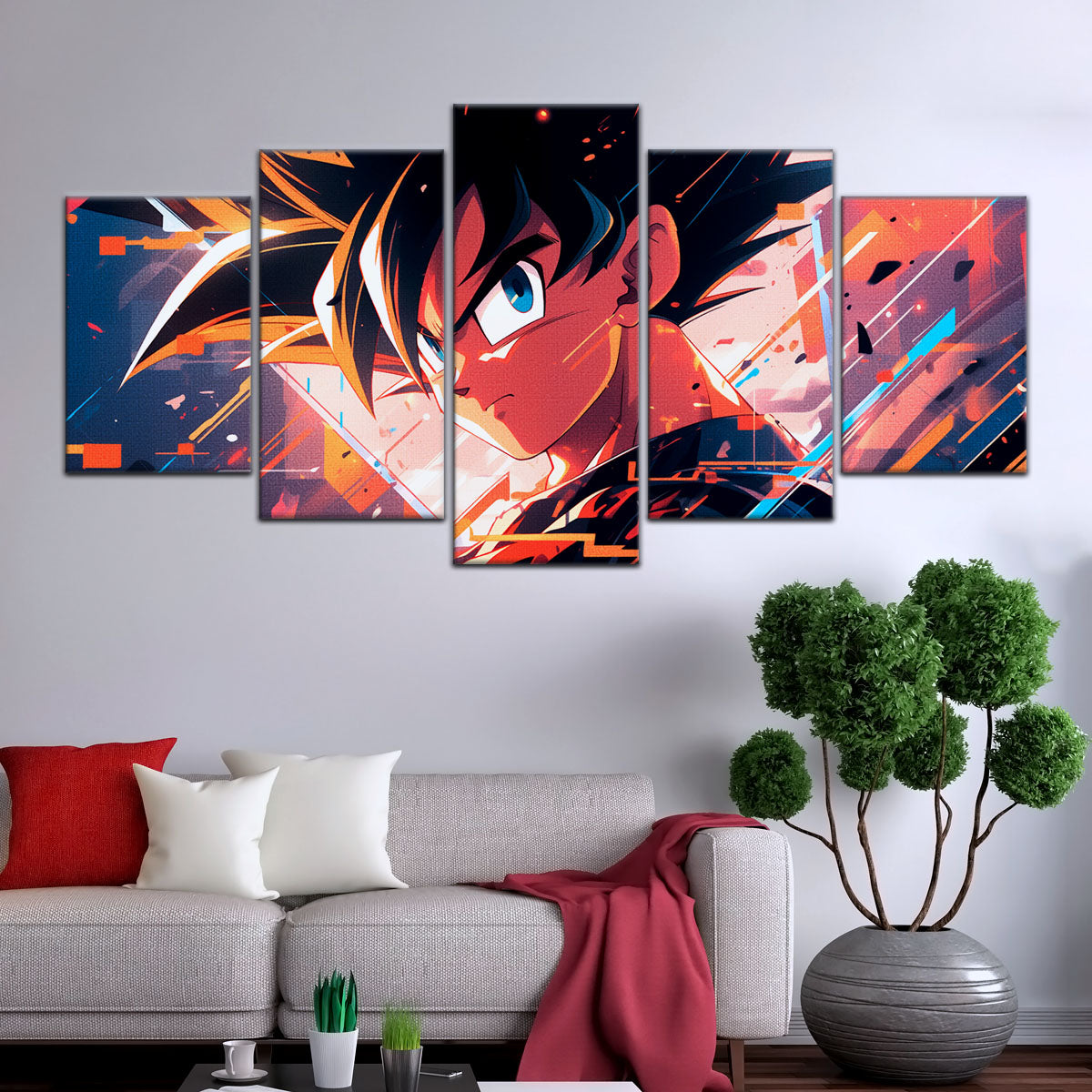 Dragon Ball Z Goku Canvas Wall Art - 5 Piece Split Panel Anime Poster - Framed Ready to Hang Living Room Man Cave Decor - DR5035