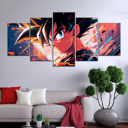 Dragon Ball Z Goku Canvas Wall Art - 5 Piece Split Panel Anime Poster - Framed Ready to Hang Living Room Man Cave Decor - DR5035