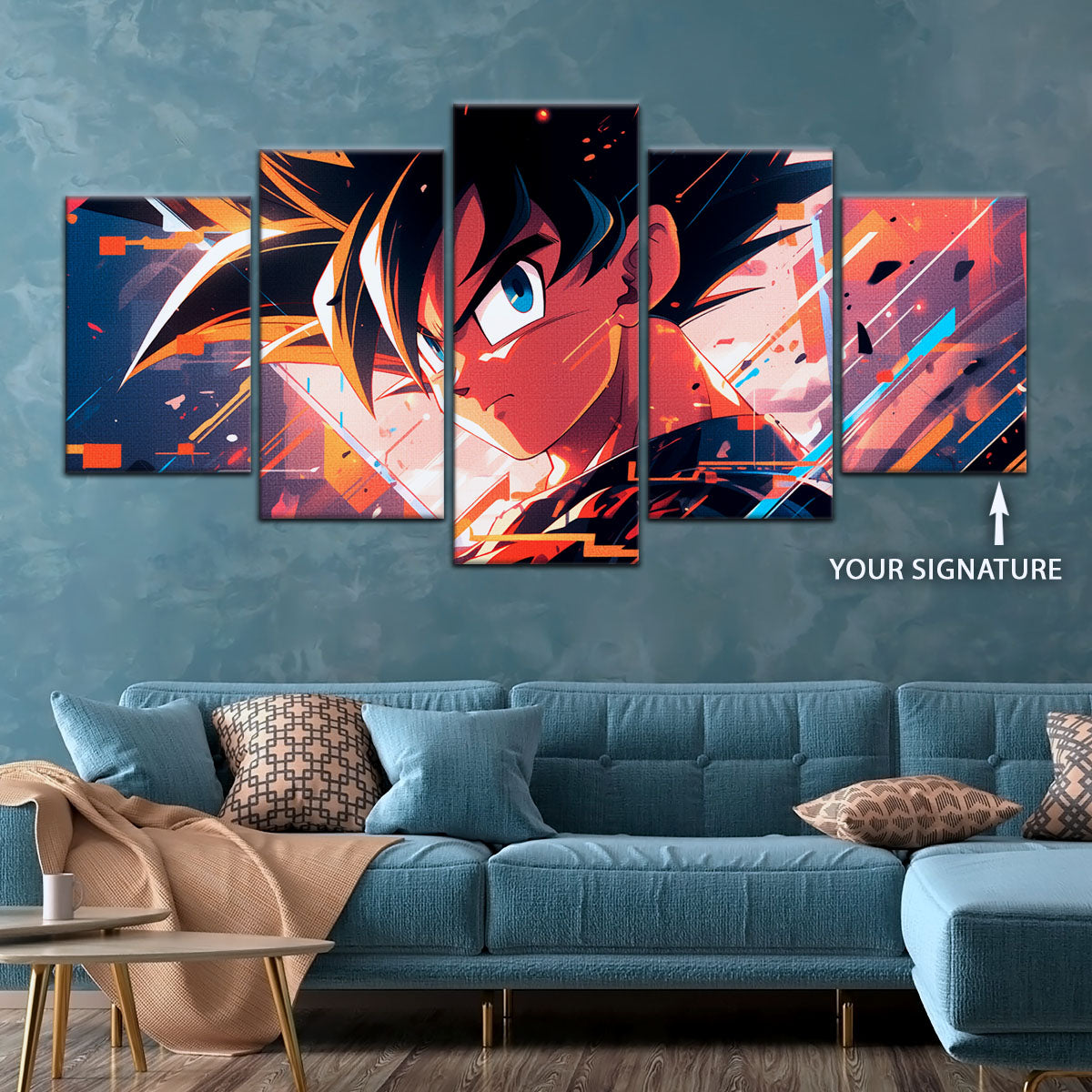 Dragon Ball Z Goku Canvas Wall Art - 5 Piece Split Panel Anime Poster - Framed Ready to Hang Living Room Man Cave Decor - DR5035