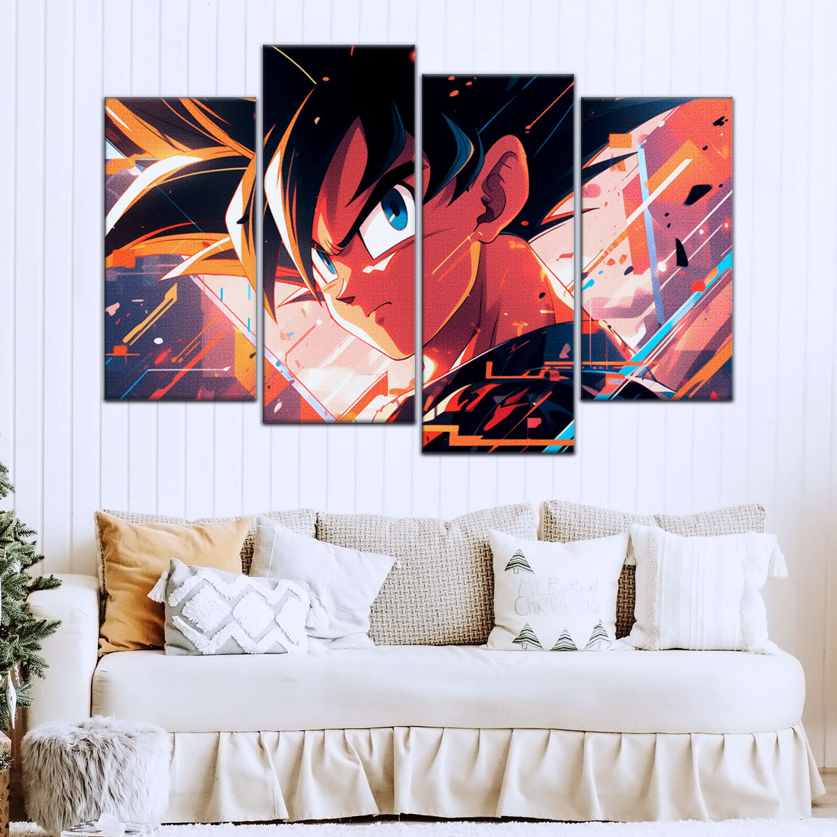 Dragon Ball Z Goku Canvas Wall Art - 5 Piece Split Panel Anime Poster - Framed Ready to Hang Living Room Man Cave Decor - DR5035