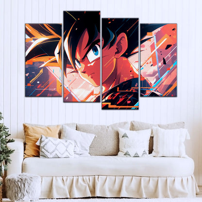 Dragon Ball Z Goku Canvas Wall Art - 5 Piece Split Panel Anime Poster - Framed Ready to Hang Living Room Man Cave Decor - DR5035