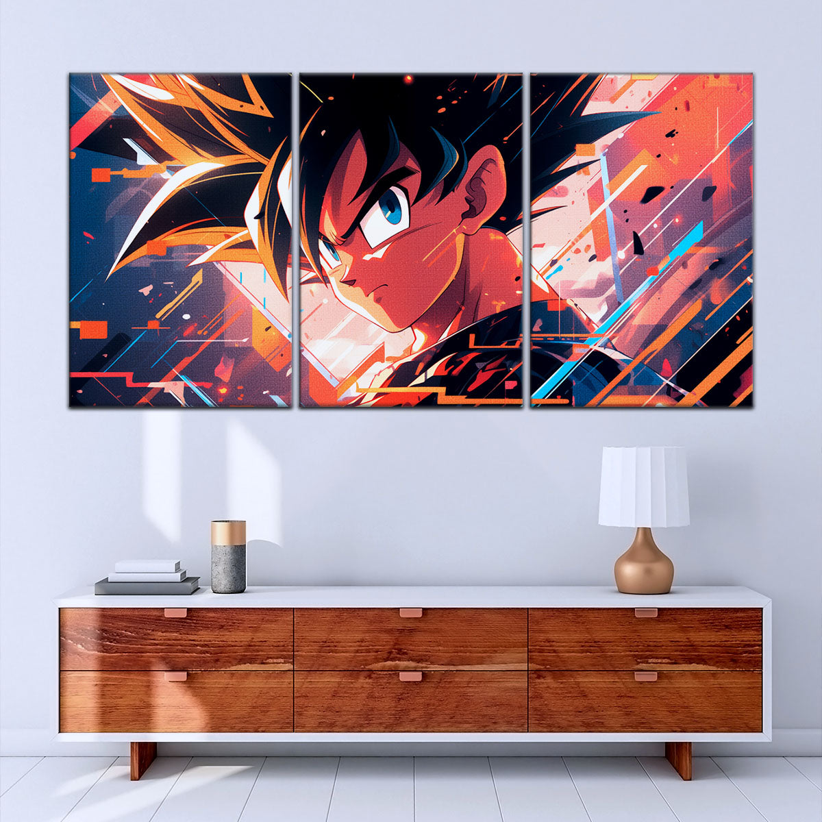 Dragon Ball Z Goku Canvas Wall Art - 5 Piece Split Panel Anime Poster - Framed Ready to Hang Living Room Man Cave Decor - DR5035