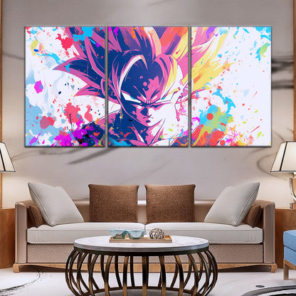 Dragon Ball Z Goku Super Saiyan Canvas Wall Art - 5 Piece Split Panel Anime Poster - Framed Ready to Hang Living Room Man Cave Decor - DR5038
