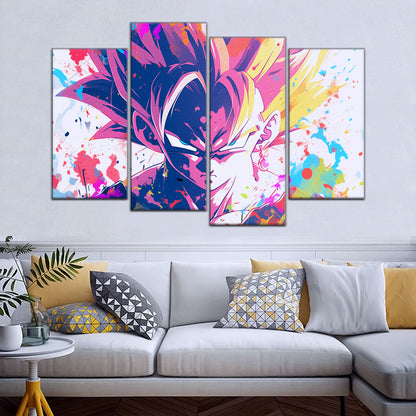 Dragon Ball Z Goku Super Saiyan Canvas Wall Art - 5 Piece Split Panel Anime Poster - Framed Ready to Hang Living Room Man Cave Decor - DR5038