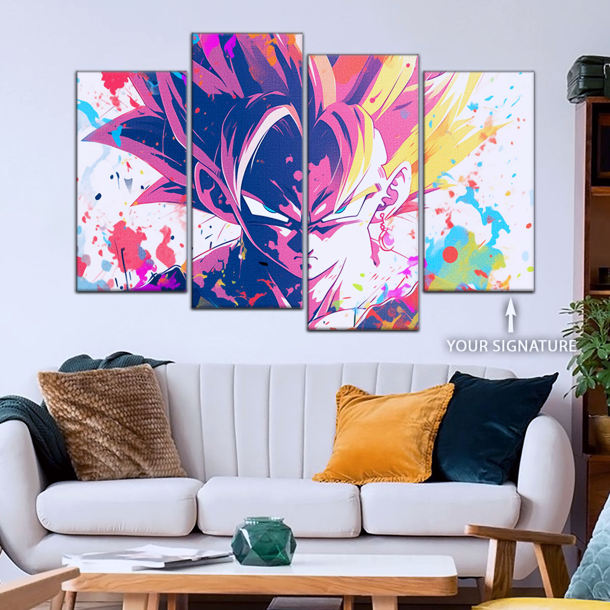 Dragon Ball Z Goku Super Saiyan Canvas Wall Art - 5 Piece Split Panel Anime Poster - Framed Ready to Hang Living Room Man Cave Decor - DR5038