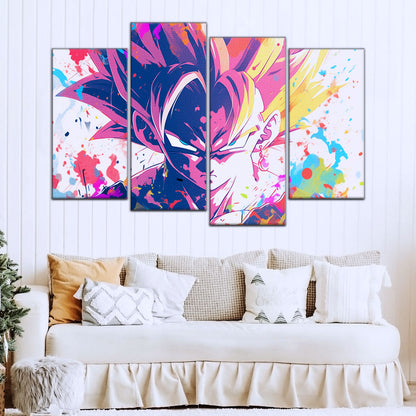 Dragon Ball Z Goku Super Saiyan Canvas Wall Art - 5 Piece Split Panel Anime Poster - Framed Ready to Hang Living Room Man Cave Decor - DR5038