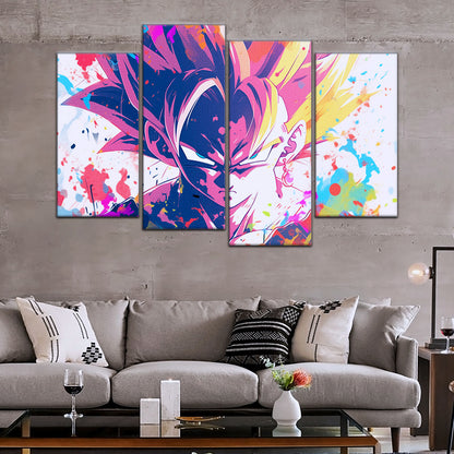 Dragon Ball Z Goku Super Saiyan Canvas Wall Art - 5 Piece Split Panel Anime Poster - Framed Ready to Hang Living Room Man Cave Decor - DR5038