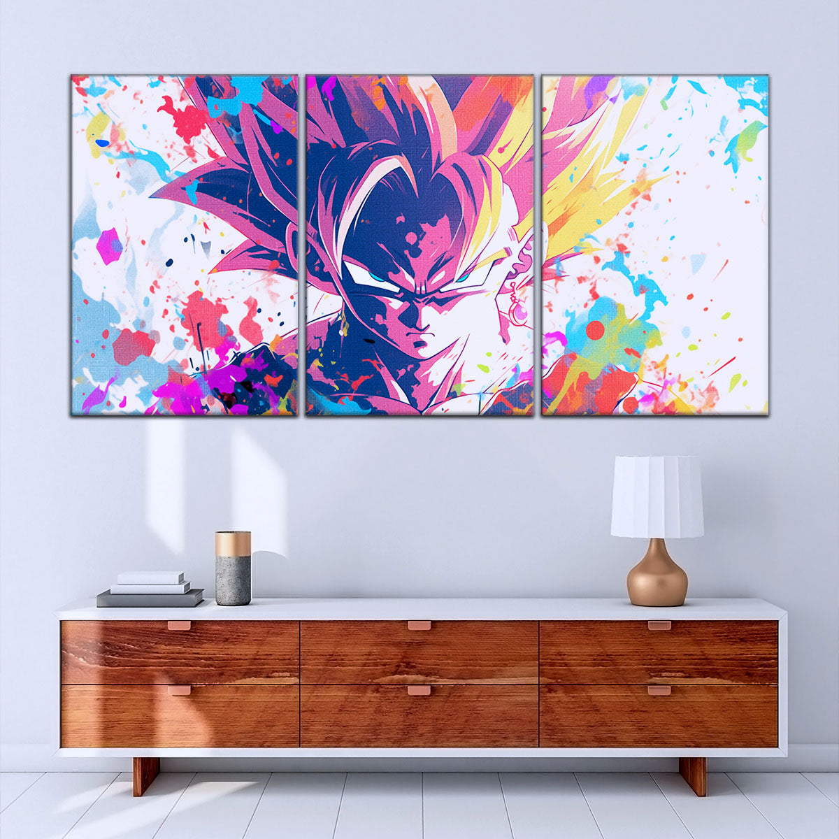Dragon Ball Z Goku Super Saiyan Canvas Wall Art - 5 Piece Split Panel Anime Poster - Framed Ready to Hang Living Room Man Cave Decor - DR5038
