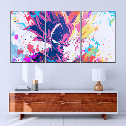 Dragon Ball Z Goku Super Saiyan Canvas Wall Art - 5 Piece Split Panel Anime Poster - Framed Ready to Hang Living Room Man Cave Decor - DR5038
